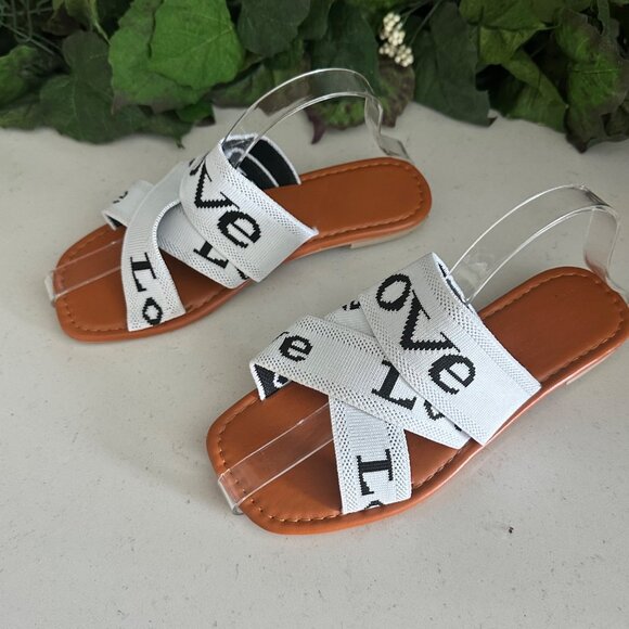 Love Themed Womens Sandals With White Straps & Clear Backstrap - Picture 2 of 5